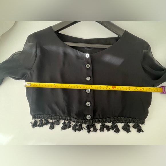 🎉HP🎉 Rare Vintage Dolce & Gabbana Sheer Black Top w/Tassels & Bell Sleeves IT 42 - Picture 6 of 13